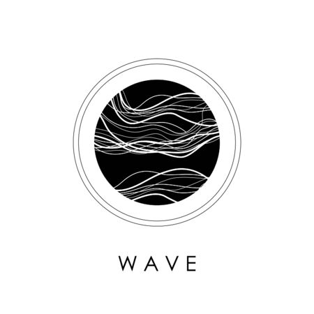 Card, logo, emblem, badge with linear waves. Black and white. Vector illustration.のイラスト素材