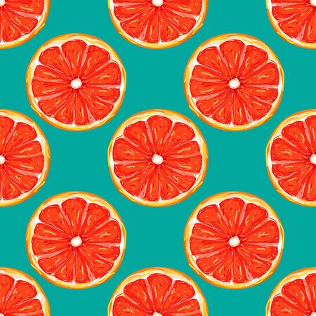 Seamless pattern with grapefruit slices. Bright, juicy, red grapefruit. Citrus background. Vector illustration.のイラスト素材