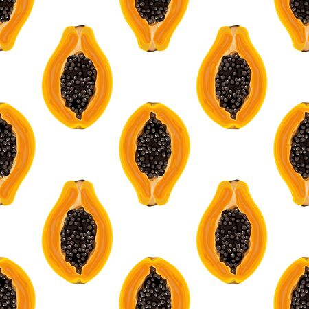 Seamless pattern with papaya. Ripe, orange papaya fruit. Summer background. Vector illustration.のイラスト素材
