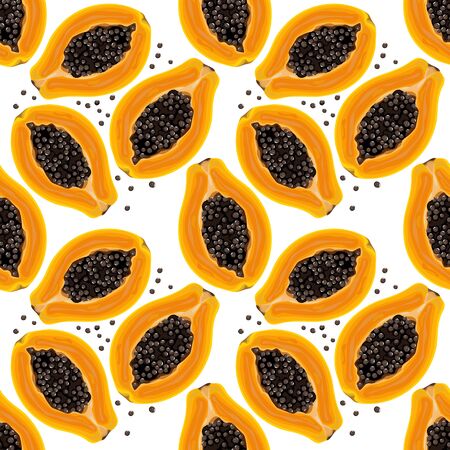 Seamless pattern with papaya. Ripe, orange papaya fruit. Summer background. Vector illustration.のイラスト素材