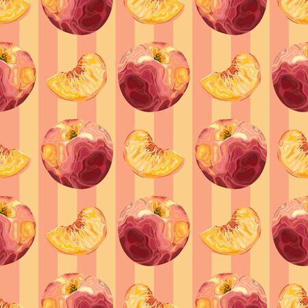 Seamless pattern with peach slices. Juicy orange peach. Fruit background. Wallpaper, print, wrapping...