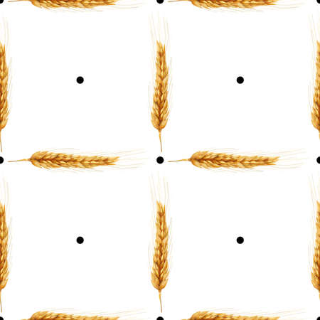 Seamless pattern with wheat. Spikelets of golden wheat. Wallpaper, print, textile design, packaging, paper. Vector illustration.のイラスト素材
