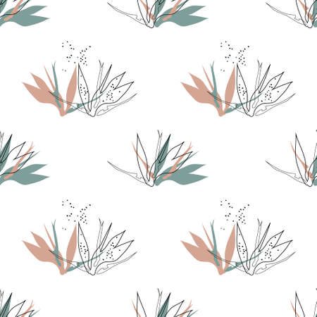 Seamless pattern with stylized leaves. Abstract floral background. Vector illustration.のイラスト素材
