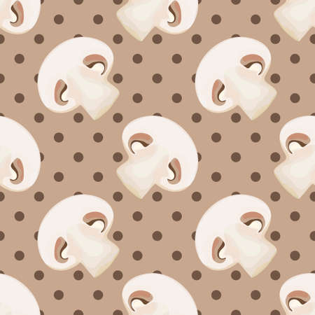 Seamless pattern with champignon mushrooms. Wallpaper, print, banner, poster, packaging, paper, textile design. Vector illustration.のイラスト素材