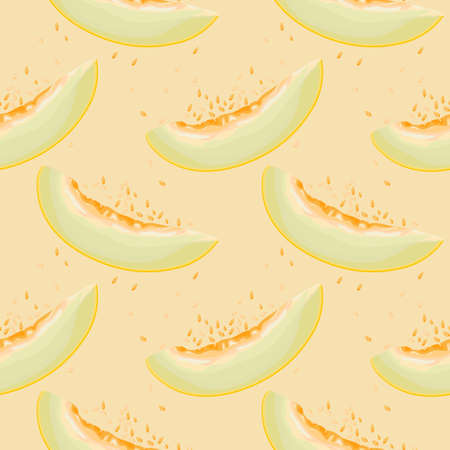 Seamless pattern with melon. Juicy and ripe melon slices. Summer background. Wrapping paper, print, wallpaper. Vector illustration.のイラスト素材