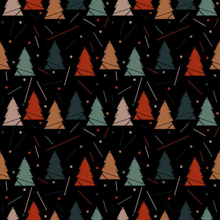 Stylized Christmas tree. New Year abstract seamless pattern on a dark background. Wallpaper, print,...