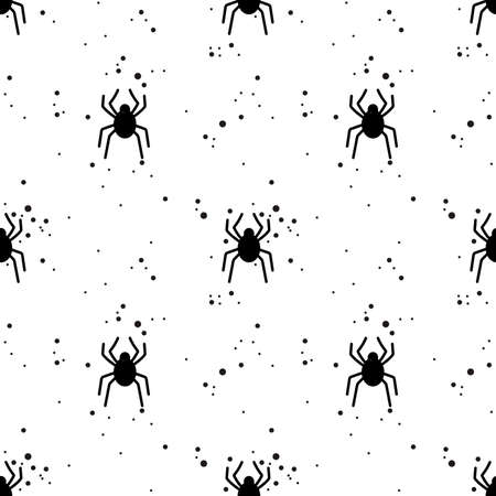 Seamless pattern with spiders on a white background. Wallpaper, print, packing, textile design, paper. Vector illustration.のイラスト素材