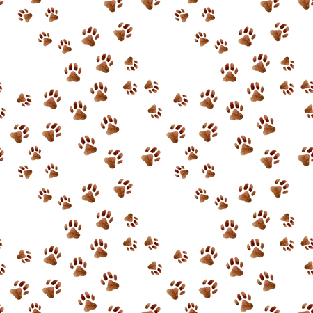 Cats and dogs footprints seamless pattern. Hand painted watercolor illustration.の写真素材