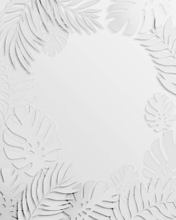 Abstract grunge triangle and exotic paper leaves background. Cut out of palm leaf, monstera with paper textures. Summer origami illustrationの写真素材