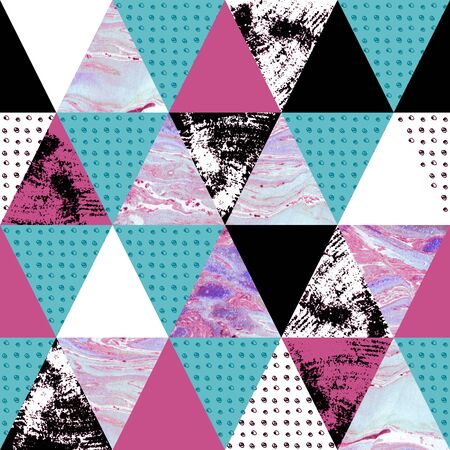 triangle seamless pattern with grunge and watercolor textures. Abstract geometrical background....