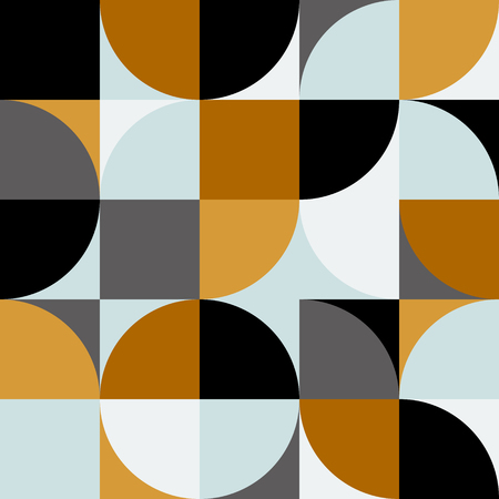 Modern seamless geometric pattern with semicircles, circles, squares. Abstract background in retro scandinavian style. Trendy vector art for scrapbooking paper, textile, fabric, print etcのイラスト素材