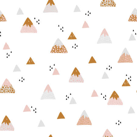 Abstract mountains seamless pattern. Cute geometric and doodle mountain background. Vector illustration in nordic style for textile, wallpaper, surface designのイラスト素材
