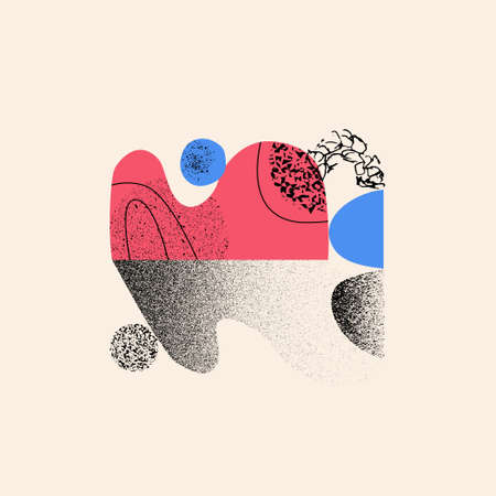 Abstract poster in geometric graphic style. Geometrical shapes, grainy grunge textures, doodles background. Creative art illustration for modern art, hipster, geometric design. Abstract collageのイラスト素材