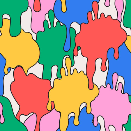 Comic dripping blots background in pop art, graffiti style. Funky paint drips, staines, drops seamless pattern. Bold vector illustration for unusual contemporary designのイラスト素材