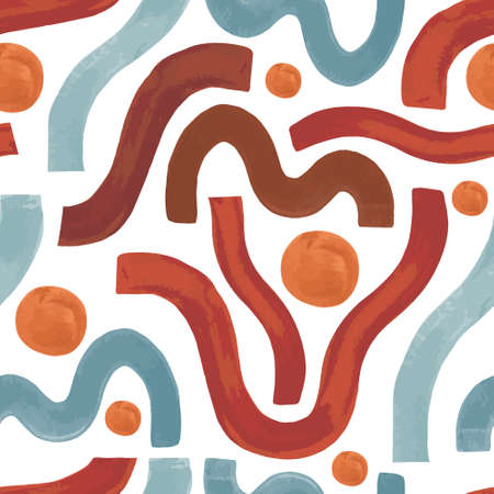 Abstract geometric shapes seamless pattern. Watercolor minimal waves, circles background. Hand drawn vector illustration for minimalist print, cover, boho decor, organic wallpaper designのイラスト素材