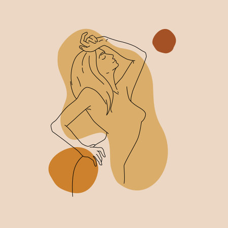 Beautiful woman in simple minimal line art style. Female model illustration isolated on white background. Pretty lady continuous drawing for summer vacation design, beauty salon, vectorのイラスト素材