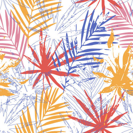 Abstract tropical leaves seamless pattern. Tropics paradise vector illustration for summer fashion, swimwear, textile, wallpaperのイラスト素材