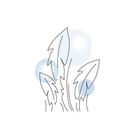 Modern abstract dandelion line art. Geometric flower with grunge texture and outline leaves isolated on white background. Vector printable art for t-shirt, pillow design, fabric, notebook coverのイラスト素材