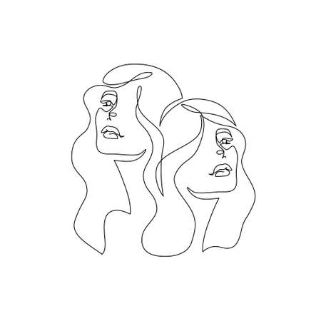 Astrological Gemini zodiac sign one line drawing. Elegant astrology emblem, symbol outline, contour for mystic logo, calendar print, fashion design in boho minimal style. Horoscope vector abstract artのイラスト素材