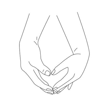 Loving couple hands making love sign. Heart shape gesture. Happiness concept. Romantic date concept illustration. Continuous vector single line art for Saint Valentine's day card, banner, poster flyerのイラスト素材