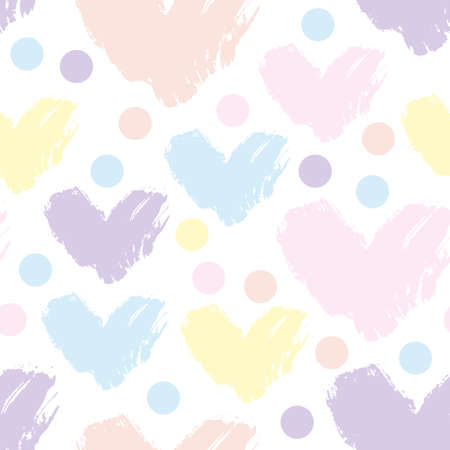 Abstract grunge heart shape silhouette with dots seamless pattern. Hand drawn hearts, polka dot background. Vector art illustration for Saint Valentine's day, love concept wallpaperのイラスト素材