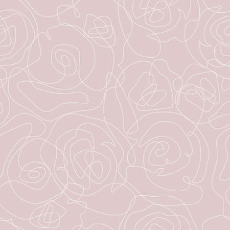 Abstract rose doodle seamless pattern. Elegant roses contour drawing background in rustic pink colors. Vector floral illustration for wedding, birthday greeting cards, invitations, Valentine's Dayのイラスト素材