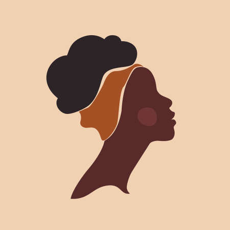 Abstract black woman profile in modern flat style. Natural beauty silhouette. Black afro woman portrait isolated. Vector abstract person Illustration for avatars, fashion designのイラスト素材