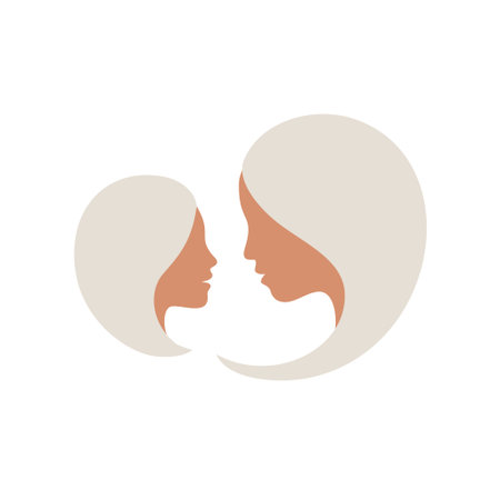 Mommy little kid silhouette. Abstract family. Mom and her daughter profiles. Hand drawn illustration for Happy International Mother's Day, loving family, parenthood childhood concept, logo, iconのイラスト素材