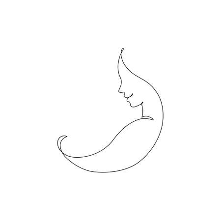 Abstract woman continuous line drawing. Young lady modern linear art. Beautiful female face vector Minimal fashion illustration for hair beauty salon concept, health industry, makeup artist logo, iconのイラスト素材