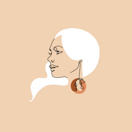 Pisces woman astrological sign. Beautiful girl in flat line art style. Water sign. Modern zodiac vector illustration for horoscope calendar, alchemy, spiritualism, minimal boho, fashion design.のイラスト素材