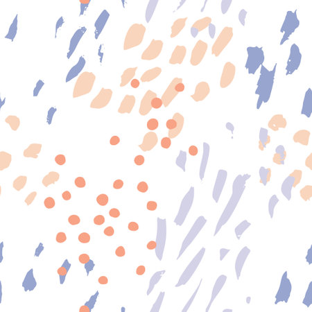 Irregular dashed seamless pattern. Hand drawn doodle textured background. Abstract hand painted dots, spots, lines background. Minimal wallpaper design, fabric, textile print. Vector texture artのイラスト素材