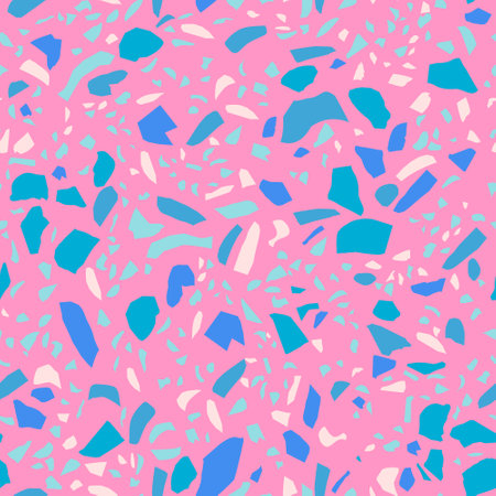 Fun terrazzo flooring seamless pattern. Abstract marbling geometric shape background. Creative collage. Vector art illustration for bold modern design, wrapping paper, funky fabric, textile, wallpaperのイラスト素材
