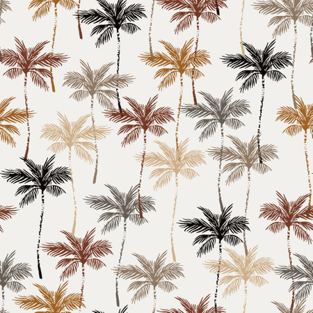 Simple grunge palms seamless pattern. Nature print with palm trees silhouettes. Modern tropical template for paper, surface design, fabric, gift wrapping, swimwear, wallpaper. Botanical vector artのイラスト素材