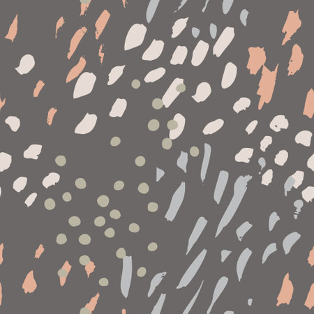 Hand drawn brush strokes seamless pattern. Abstract hand painted dots, spots, dashes, lines background. Minimal wallpaper design, nursery fabric, textile print. Vector textureのイラスト素材