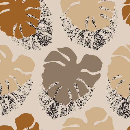 Tropical seamless pattern with grunge monstera leaves silhouette. Jungle foliage vector art. Monstera halftone art. Exotic background for summer design, swimwear, t-shirt, fabric, wallpaperのイラスト素材