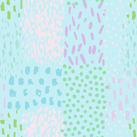 Irregular dashed seamless pattern. Hand drawn doodle textured background. Abstract hand painted dots, spots, lines background. Minimal wallpaper design, fabric, textile print. Vector texture artのイラスト素材