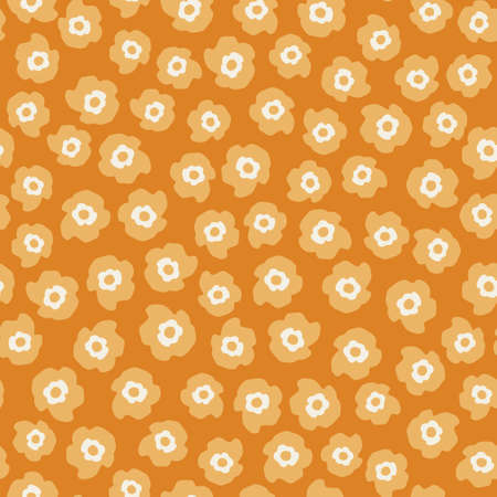 Abstract floral seamless pattern in retro style. Simple surface design with abstract small flowers. Ditsy vector repeated background for textile, fabric, wallpaper design. Blooming daisy flowersのイラスト素材