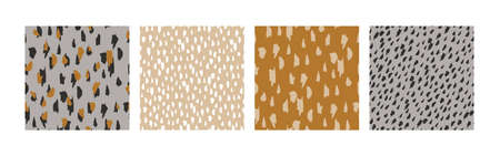 Hand drawn brush strokes seamless pattern set. Abstract hand painted dots, spots, dashes, lines...