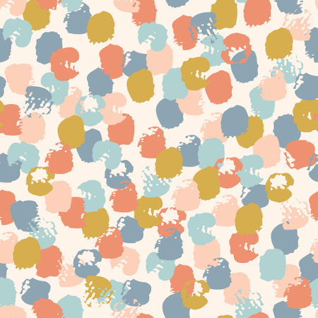 Hand drawn brush strokes seamless pattern. Polka Dot Pattern. Abstract stroke of paint, dots, spots, stain, circle background. Minimal wallpaper design, fabric, textile print. Vector confetti textureのイラスト素材
