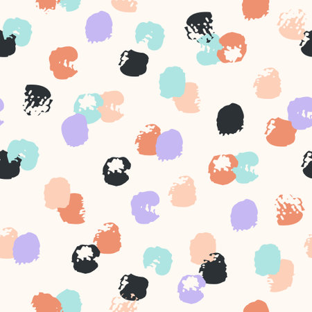 Hand drawn brush strokes seamless pattern. Polka Dot Pattern. Abstract stroke of paint, dots, spots, stain, circle background. Minimal wallpaper design, fabric, textile print. Vector confetti textureのイラスト素材