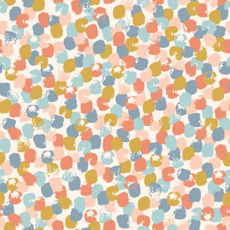 Hand drawn brush strokes seamless pattern. Polka Dot Pattern. Abstract stroke of paint, dots, spots, stain, circle background. Minimal wallpaper design, fabric, textile print. Vector confetti textureのイラスト素材