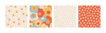 Abstract floral seamless pattern set. Hand drawn flowers background collection. Blooming daisy flowers design, minimal doodle elements. Decorative art illustration for wrapping, textile, wallpaperのイラスト素材