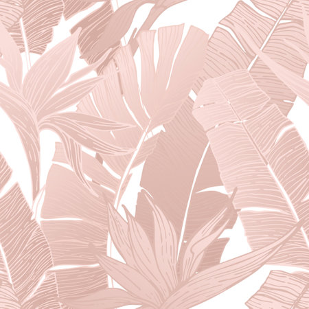 Luxurious botanical tropical flower and leaf background in pastel blush pink color Exotic foliage seamless pattern with gradient effect. Vector illustration for summer design, swimwear fabric, textileのイラスト素材