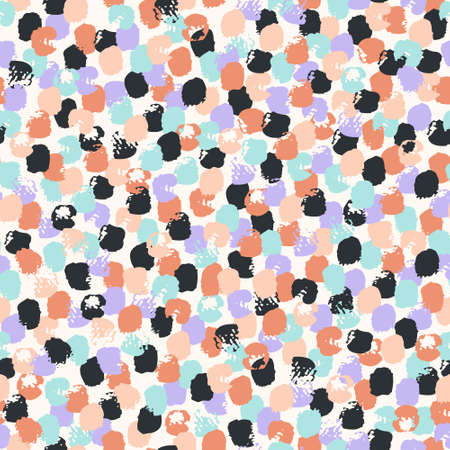 Hand drawn brush strokes seamless pattern. Polka Dot Pattern. Abstract stroke of paint, dots, spots, stain, circle background. Minimal wallpaper design, fabric, textile print. Vector confetti textureのイラスト素材