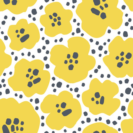 Abstract floral seamless pattern. Hand drawn flowers background. Big blooming daisy flowers design. Decorative art illustration for wrapping, textile, fabric, wallpaper etcのイラスト素材