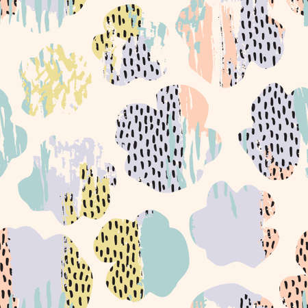 Abstract floral shapes with texture, scribble, brush strokes background. Hand painted stroke, dots,...