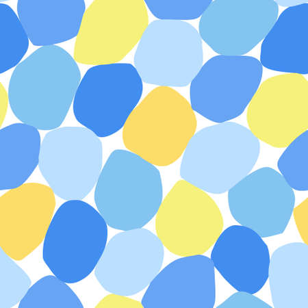 Bold geometric seamless pattern. Abstract dots, blobs, blots, circles cut out background. Vector art illustration for cute wrapping paper, textile, fabric, wallpaper, repeating designのイラスト素材