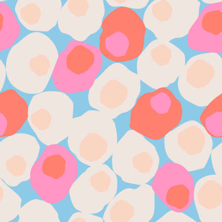 Bold polka dot seamless pattern. Big hand drawn dot, blob, spot, blot, circles texture background. Abstract art illustration for cute wrapping paper, fun textile, fabric, wallpaper, repeating designのイラスト素材