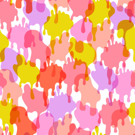 Comic dripping blots background in pop art, graffiti style. Funky paint drips, stains, drops seamless pattern. Melting organic shapes print. Bold vector illustration for unusual wallpaper designのイラスト素材