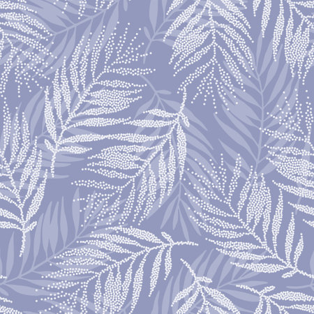 Tropical palm leaves seamless pattern in blue colors. Abstract dotted leaf luxury silhouette background. Halftone palm leaves. Tropics illustration for wallpaper, textile design. Botanical vector artのイラスト素材